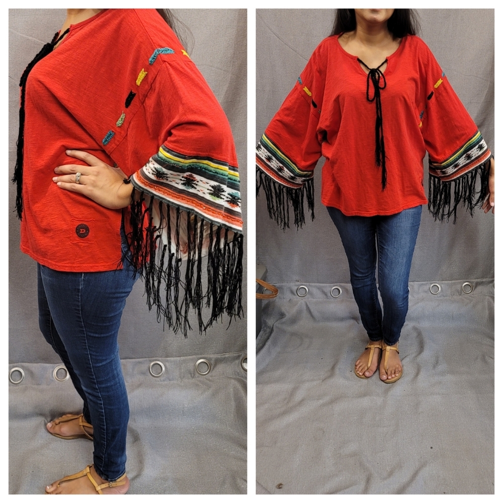 Double D Ranch Top Fringe Western XS Oversize